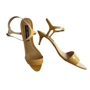 Karl Lagerfeld Paris Yellow Heels Patent Leather Ankle Strap Sandals 9M